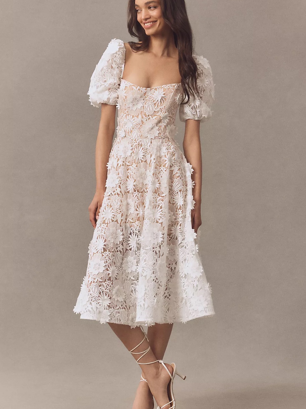 Helsi Mallory White Floral Midi Dress - Bridal